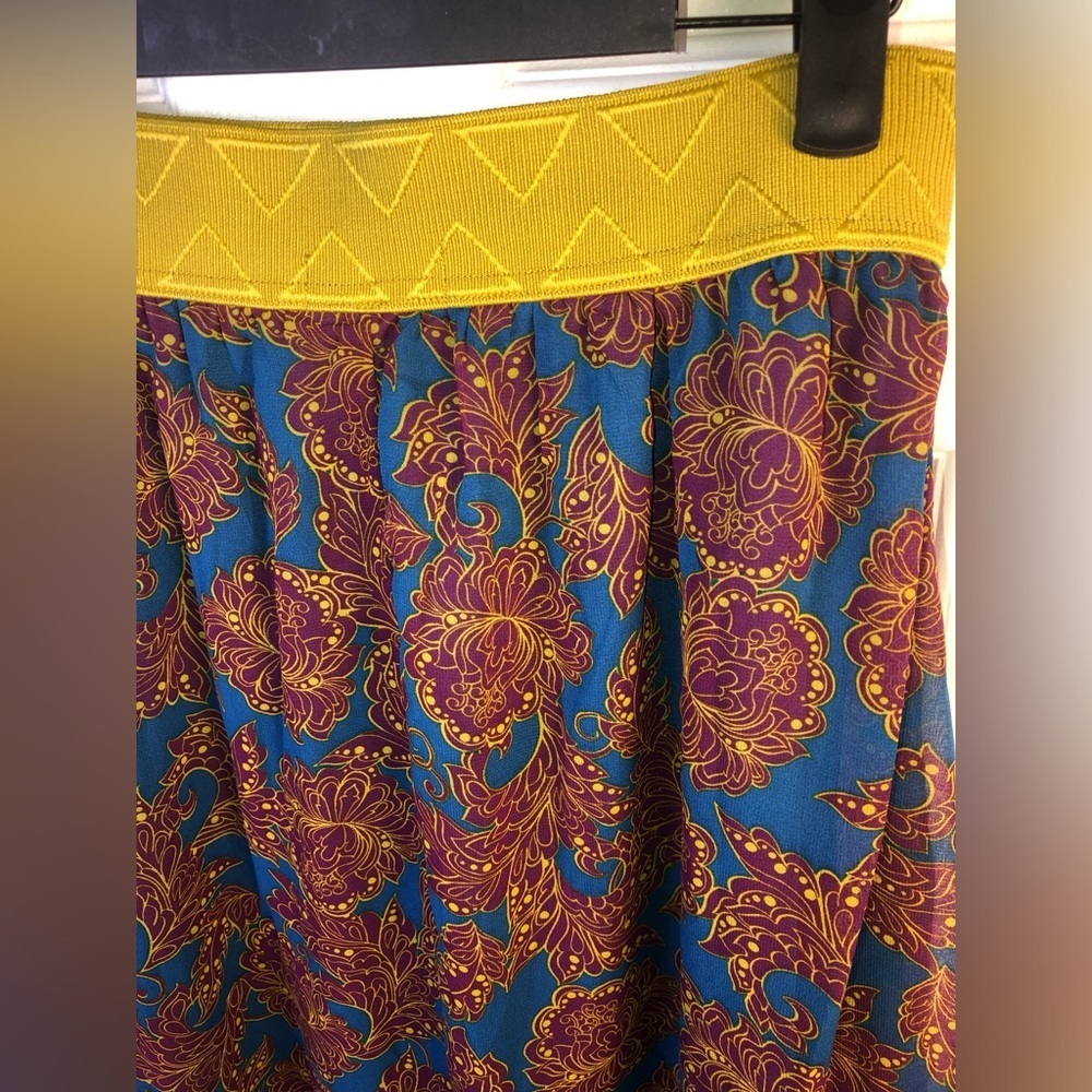 Floral Print A-Line Skirt with Mustard Waistband XS NWT Lola - Picture 6 of 8
